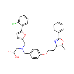 Cc1oc(-c2ccccc2)nc1CCOc1ccc(CN(CC(=O)O)Cc2ccc(-c3ccccc3Cl)o2)cc1 ZINC000028949160