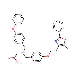 Cc1oc(-c2ccccc2)nc1CCOc1ccc(CN(CC(=O)O)Cc2ccc(Oc3ccccc3)cc2)cc1 ZINC000028949149