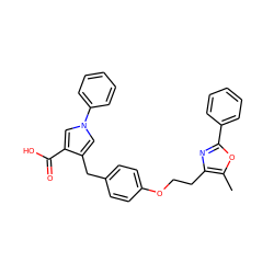 Cc1oc(-c2ccccc2)nc1CCOc1ccc(Cc2cn(-c3ccccc3)cc2C(=O)O)cc1 ZINC000040408123