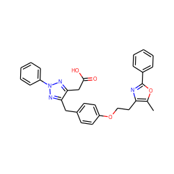 Cc1oc(-c2ccccc2)nc1CCOc1ccc(Cc2nn(-c3ccccc3)nc2CC(=O)O)cc1 ZINC000045505978