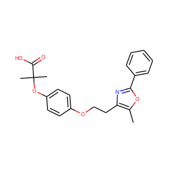 Cc1oc(-c2ccccc2)nc1CCOc1ccc(OC(C)(C)C(=O)O)cc1 ZINC000049799604