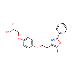 Cc1oc(-c2ccccc2)nc1CCOc1ccc(OCC(=O)O)cc1 ZINC000012358168