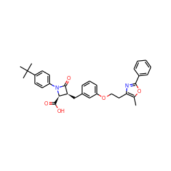 Cc1oc(-c2ccccc2)nc1CCOc1cccc(C[C@@H]2C(=O)N(c3ccc(C(C)(C)C)cc3)[C@@H]2C(=O)O)c1 ZINC000029126615