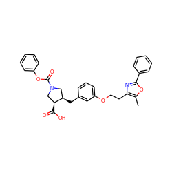 Cc1oc(-c2ccccc2)nc1CCOc1cccc(C[C@@H]2CN(C(=O)Oc3ccccc3)C[C@@H]2C(=O)O)c1 ZINC000136407437