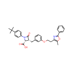 Cc1oc(-c2ccccc2)nc1CCOc1cccc(C[C@H]2C(=O)N(c3ccc(C(C)(C)C)cc3)[C@H]2C(=O)O)c1 ZINC000029126574