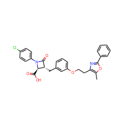 Cc1oc(-c2ccccc2)nc1CCOc1cccc(C[C@H]2C(=O)N(c3ccc(Cl)cc3)[C@@H]2C(=O)O)c1 ZINC000029126610