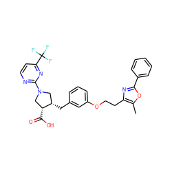 Cc1oc(-c2ccccc2)nc1CCOc1cccc(C[C@H]2CN(c3nccc(C(F)(F)F)n3)C[C@H]2C(=O)O)c1 ZINC000299855016