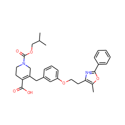 Cc1oc(-c2ccccc2)nc1CCOc1cccc(CC2=C(C(=O)O)CCN(C(=O)OCC(C)C)C2)c1 ZINC000029046011