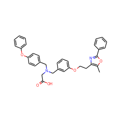 Cc1oc(-c2ccccc2)nc1CCOc1cccc(CN(CC(=O)O)Cc2ccc(Oc3ccccc3)cc2)c1 ZINC000028949106