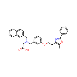 Cc1oc(-c2ccccc2)nc1CCOc1cccc(CN(CC(=O)O)Cc2ccc3ccccc3c2)c1 ZINC000028949121