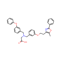 Cc1oc(-c2ccccc2)nc1CCOc1cccc(CN(CC(=O)O)Cc2cccc(Oc3ccccc3)c2)c1 ZINC000028949110