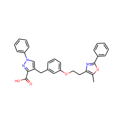 Cc1oc(-c2ccccc2)nc1CCOc1cccc(Cc2cn(-c3ccccc3)nc2C(=O)O)c1 ZINC000040897628