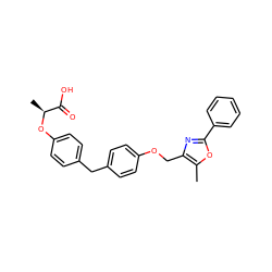 Cc1oc(-c2ccccc2)nc1COc1ccc(Cc2ccc(O[C@@H](C)C(=O)O)cc2)cc1 ZINC001772614431