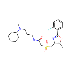 Cc1oc(-c2ccccc2F)nc1CS(=O)(=O)CC(=O)NCCCN(C)C1CCCCC1 ZINC000004101917