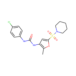 Cc1oc(S(=O)(=O)N2CCCCC2)cc1NC(=O)Nc1ccc(Cl)cc1 ZINC000004324631