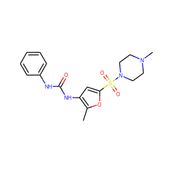 Cc1oc(S(=O)(=O)N2CCN(C)CC2)cc1NC(=O)Nc1ccccc1 ZINC000040893938