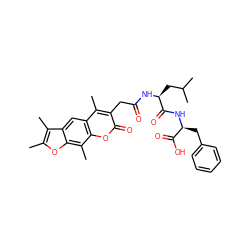 Cc1oc2c(C)c3oc(=O)c(CC(=O)N[C@@H](CC(C)C)C(=O)N[C@@H](Cc4ccccc4)C(=O)O)c(C)c3cc2c1C ZINC000038139908