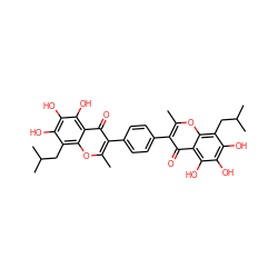 Cc1oc2c(CC(C)C)c(O)c(O)c(O)c2c(=O)c1-c1ccc(-c2c(C)oc3c(CC(C)C)c(O)c(O)c(O)c3c2=O)cc1 ZINC000028656069