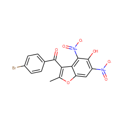 Cc1oc2cc([N+](=O)[O-])c(O)c([N+](=O)[O-])c2c1C(=O)c1ccc(Br)cc1 ZINC000002268720