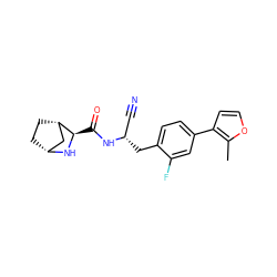 Cc1occc1-c1ccc(C[C@@H](C#N)NC(=O)[C@H]2N[C@@H]3CC[C@H]2C3)c(F)c1 ZINC000219320959