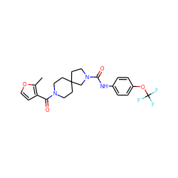 Cc1occc1C(=O)N1CCC2(CCN(C(=O)Nc3ccc(OC(F)(F)F)cc3)C2)CC1 ZINC000096285167