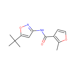 Cc1occc1C(=O)Nc1cc(C(C)(C)C)on1 ZINC000001056146