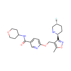 Cc1onc([C@@H]2CC[C@@H](F)CN2)c1COc1ccc(C(=O)NC2CCOCC2)cn1 ZINC000169685420