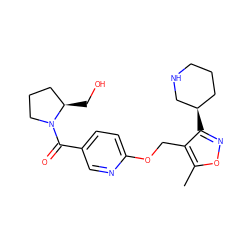 Cc1onc([C@@H]2CCCNC2)c1COc1ccc(C(=O)N2CCC[C@H]2CO)cn1 ZINC000169685465