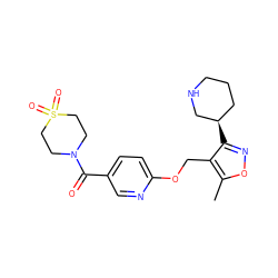 Cc1onc([C@@H]2CCCNC2)c1COc1ccc(C(=O)N2CCS(=O)(=O)CC2)cn1 ZINC000169685457