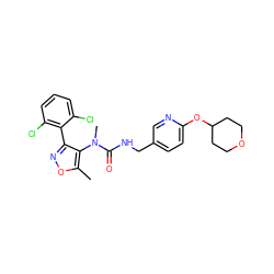 Cc1onc(-c2c(Cl)cccc2Cl)c1N(C)C(=O)NCc1ccc(OC2CCOCC2)nc1 ZINC000059069194