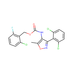 Cc1onc(-c2c(Cl)cccc2Cl)c1NC(=O)OCc1c(F)cccc1Cl ZINC000001048916