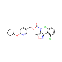 Cc1onc(-c2c(Cl)cccc2Cl)c1NC(=O)OCc1ccc(OC2CCCC2)nc1 ZINC000043202427