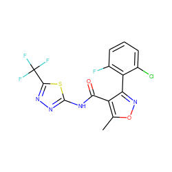 Cc1onc(-c2c(F)cccc2Cl)c1C(=O)Nc1nnc(C(F)(F)F)s1 ZINC000001056625