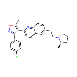 Cc1onc(-c2ccc(Cl)cc2)c1-c1ccc2cc(CCN3CCC[C@H]3C)ccc2n1 ZINC000035984391