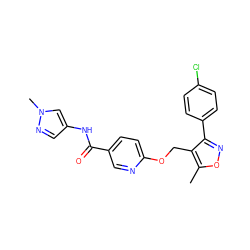 Cc1onc(-c2ccc(Cl)cc2)c1COc1ccc(C(=O)Nc2cnn(C)c2)cn1 ZINC000148755997