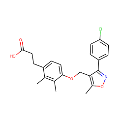 Cc1onc(-c2ccc(Cl)cc2)c1COc1ccc(CCC(=O)O)c(C)c1C ZINC000118589942