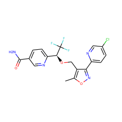 Cc1onc(-c2ccc(Cl)cn2)c1CO[C@@H](c1ccc(C(N)=O)cn1)C(F)(F)F ZINC000169707491