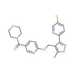 Cc1onc(-c2ccc(Cl)cn2)c1COc1ccc(C(=O)N2CCOCC2)cn1 ZINC000143252314