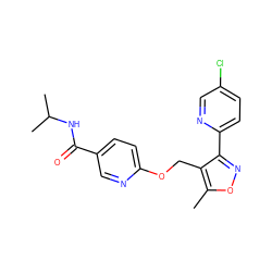 Cc1onc(-c2ccc(Cl)cn2)c1COc1ccc(C(=O)NC(C)C)cn1 ZINC000143444897