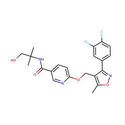 Cc1onc(-c2ccc(F)c(F)c2)c1COc1ccc(C(=O)NC(C)(C)CO)cn1 ZINC000141996581