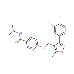 Cc1onc(-c2ccc(F)c(F)c2)c1COc1ccc(C(=O)NC(C)C)cn1 ZINC000141429034