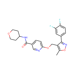 Cc1onc(-c2ccc(F)c(F)c2)c1COc1ccc(C(=O)NC2CCOCC2)cn1 ZINC000141429248