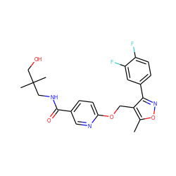 Cc1onc(-c2ccc(F)c(F)c2)c1COc1ccc(C(=O)NCC(C)(C)CO)cn1 ZINC000141961975