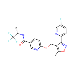 Cc1onc(-c2ccc(F)cn2)c1COc1ccc(C(=O)N[C@@H](C)C(F)(F)F)cn1 ZINC000142265076