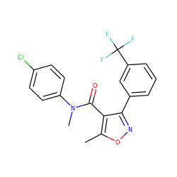 Cc1onc(-c2cccc(C(F)(F)F)c2)c1C(=O)N(C)c1ccc(Cl)cc1 ZINC000045368415