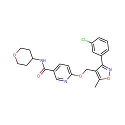 Cc1onc(-c2cccc(Cl)c2)c1COc1ccc(C(=O)NC2CCOCC2)cn1 ZINC000142961926