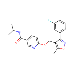 Cc1onc(-c2cccc(F)c2)c1COc1ccc(C(=O)NC(C)C)cn1 ZINC000143626029