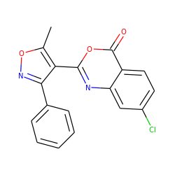 Cc1onc(-c2ccccc2)c1-c1nc2cc(Cl)ccc2c(=O)o1 ZINC000000097991