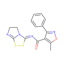 Cc1onc(-c2ccccc2)c1C(=O)/N=C1\SSC2=NCCN21 ZINC000034054172