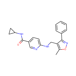 Cc1onc(-c2ccccc2)c1CNc1ccc(C(=O)NC2CC2)cn1 ZINC000142728028